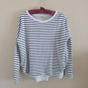 4/$15 SALE Sundays One | Black & Ivory Striped Raw Edge Sweater  Med/Large